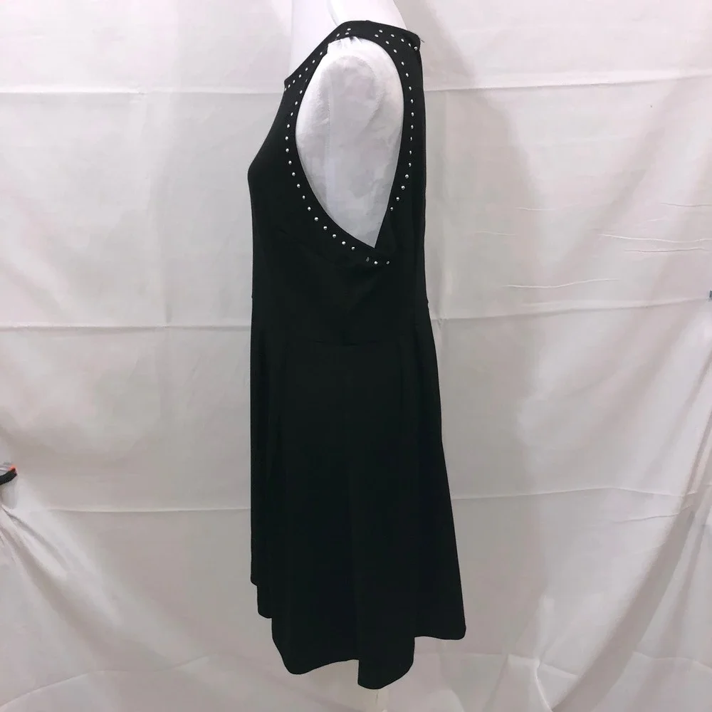 Magaschoni Black Micro Modal Studded Fit and Flare Sleeveless Dress NWT Size S - Picture 3 of 6